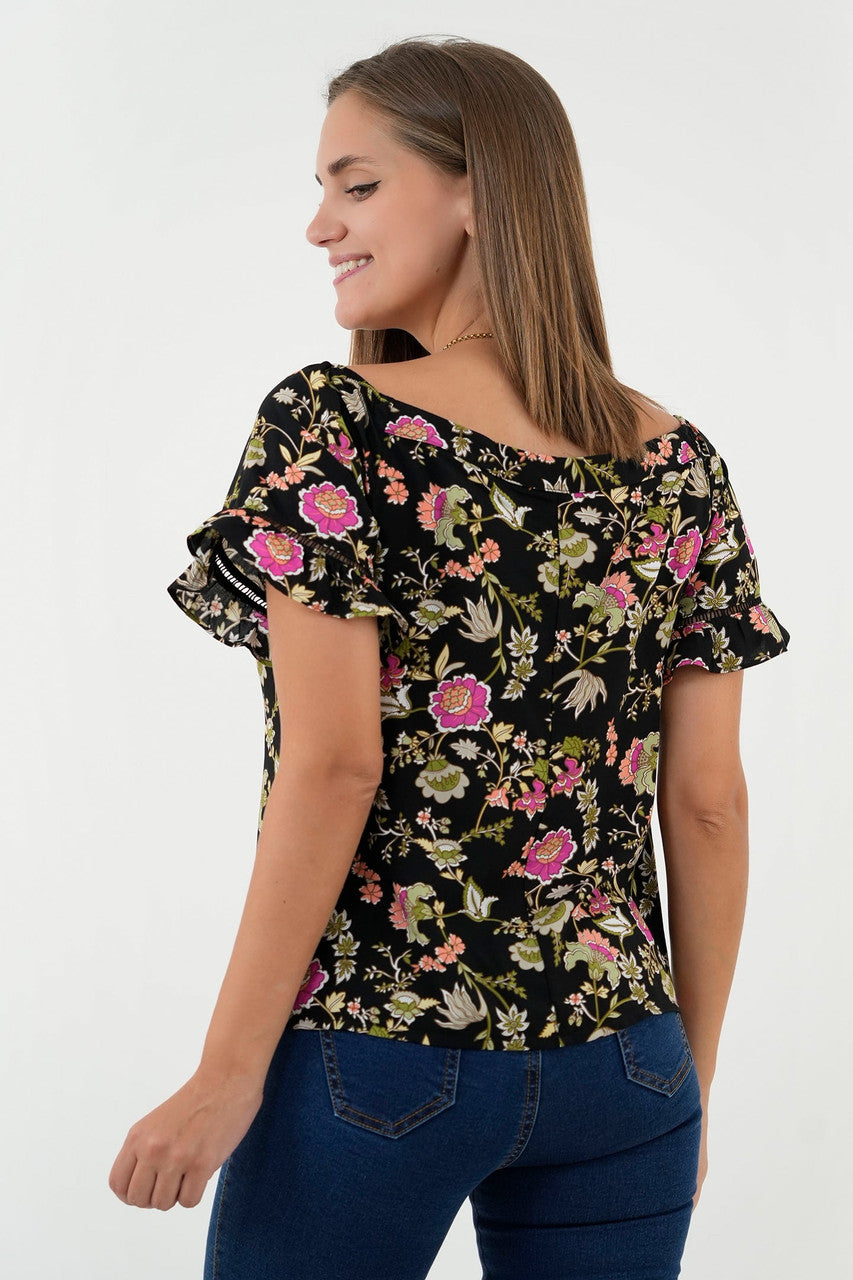 Blusa Manga Corta Off Shoulder Bolillo Calado