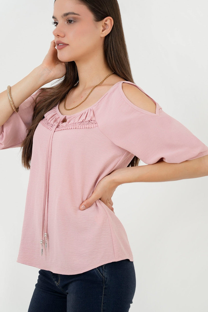 Blusa Manga 3/4 Canesú Bolillo Calado
