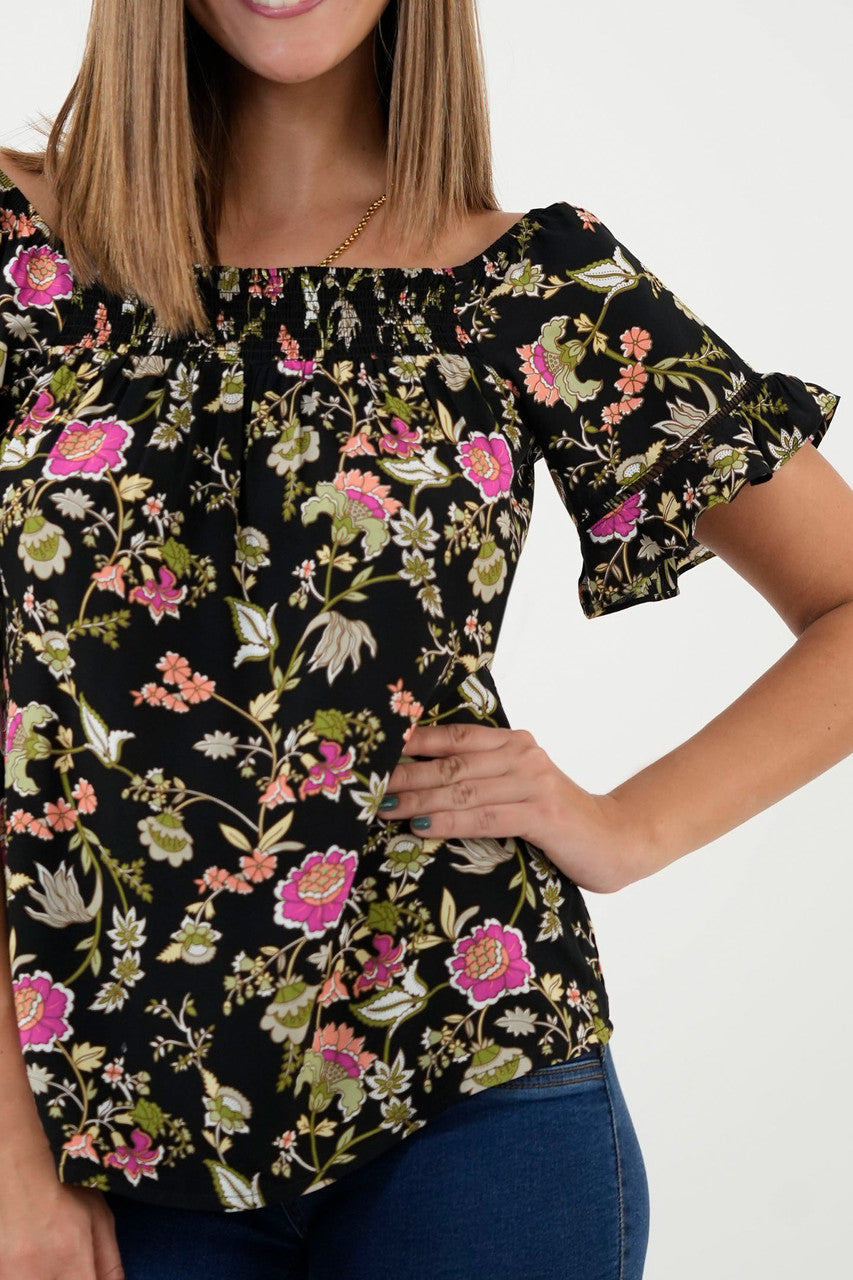 Blusa Manga Corta Off Shoulder Bolillo Calado