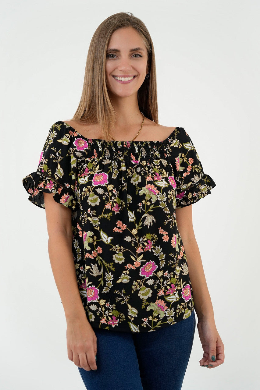Blusa Manga Corta Off Shoulder Bolillo Calado