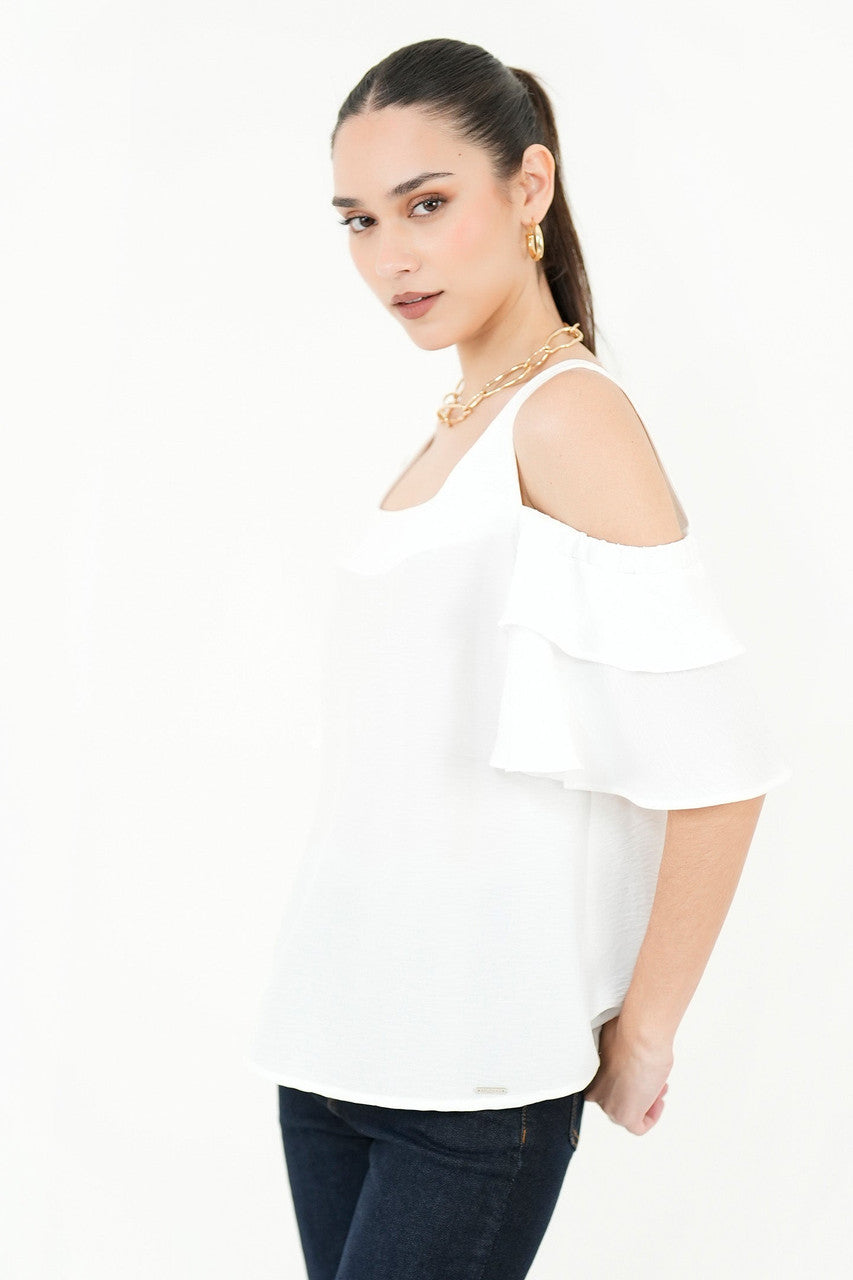 Blusa Manga 3/4 Off Shoulder Escote Bote Holgado