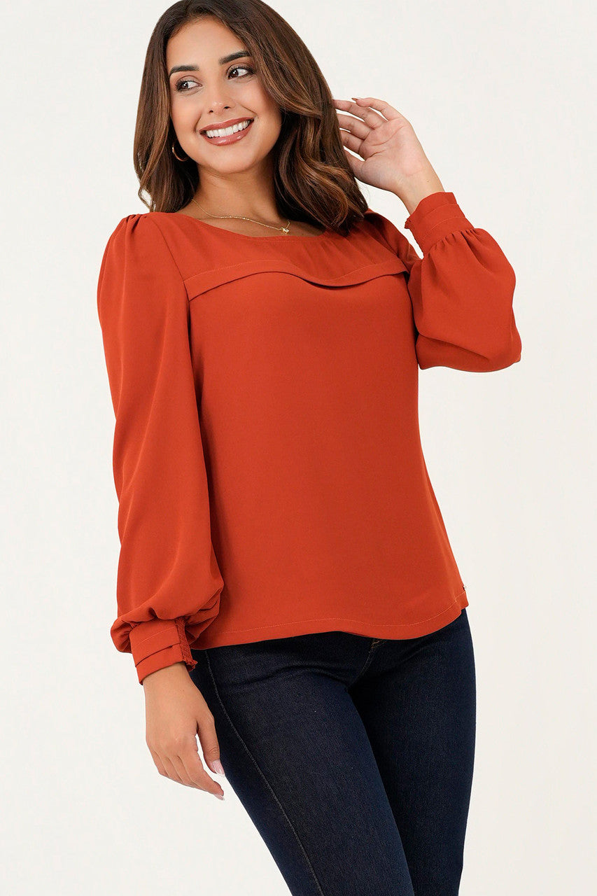 Blusa manga larga pestaña ancha