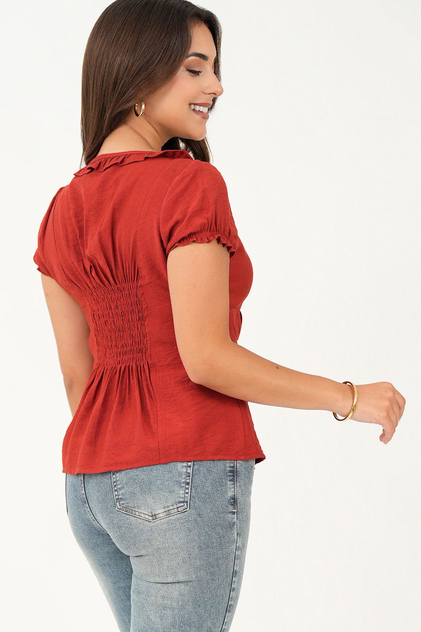 Blusa manga corta escote con bobito