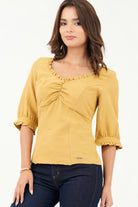 Blusa manga 3/4 Escote con bobito doblado