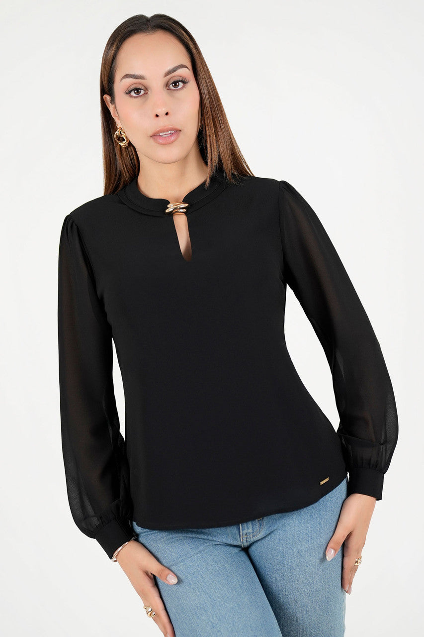 Blusa manga larga con cuello neru