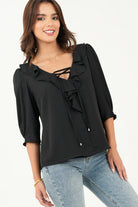 Blusa manga 3/4 escote con ruffle