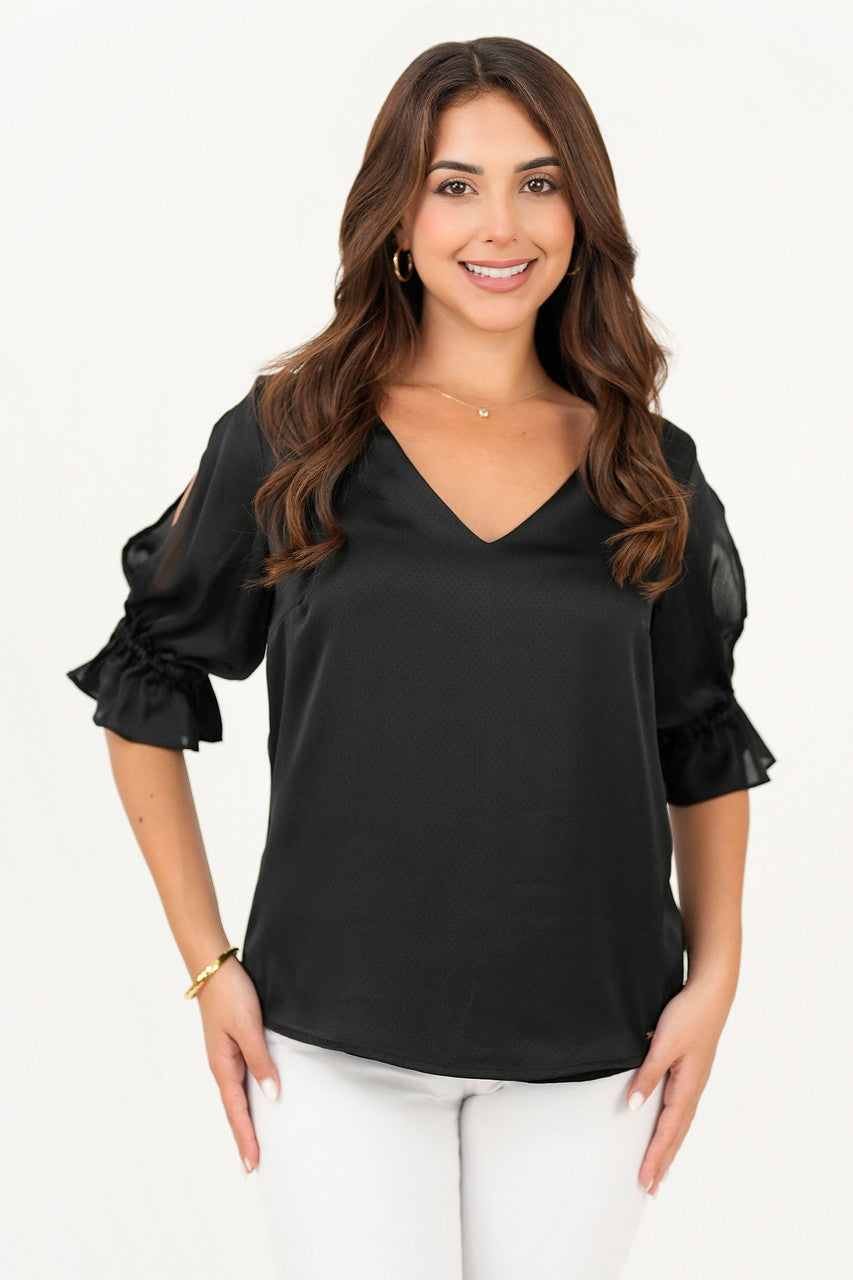 Blusa manga 3/4 manga con ruffle