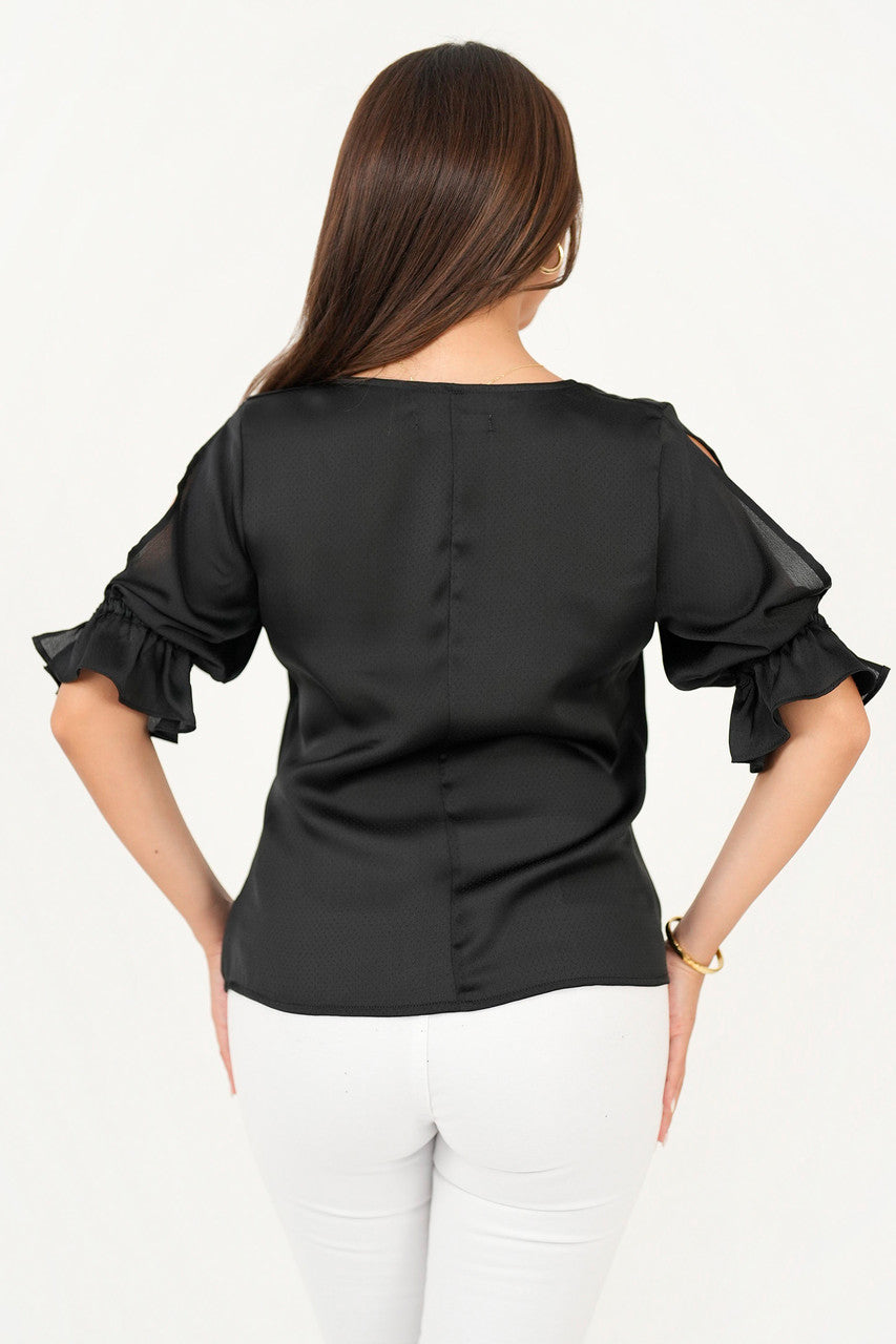 Blusa manga 3/4 manga con ruffle