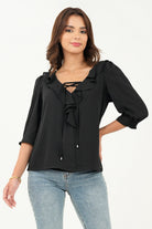 Blusa manga 3/4 escote con ruffle