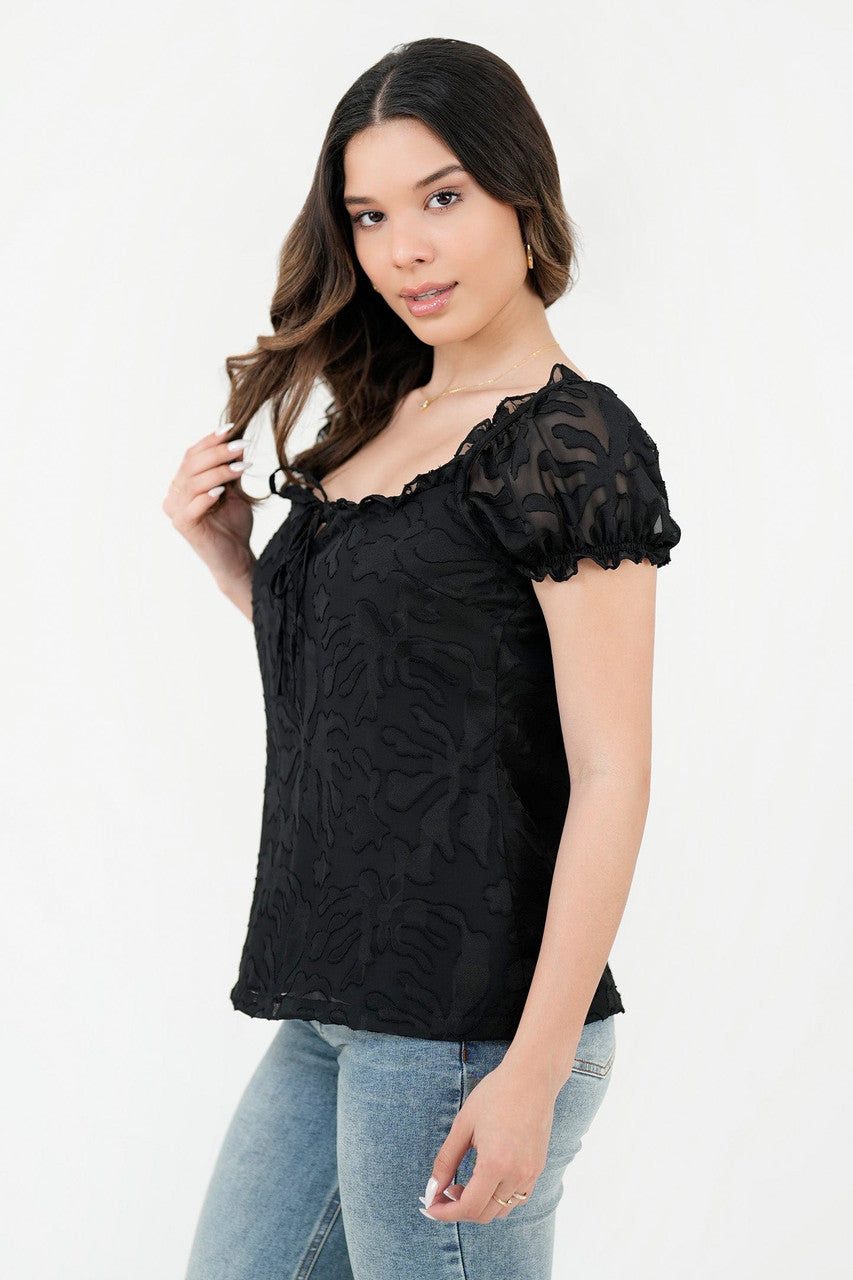 Blusa Manga Abullonada Corta Escote Bobito