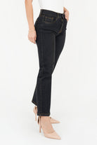 Pantalón Recto Tiro Alto Cintura Bolsillo posterior