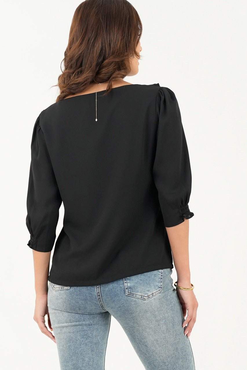 Blusa manga 3/4 escote con ruffle