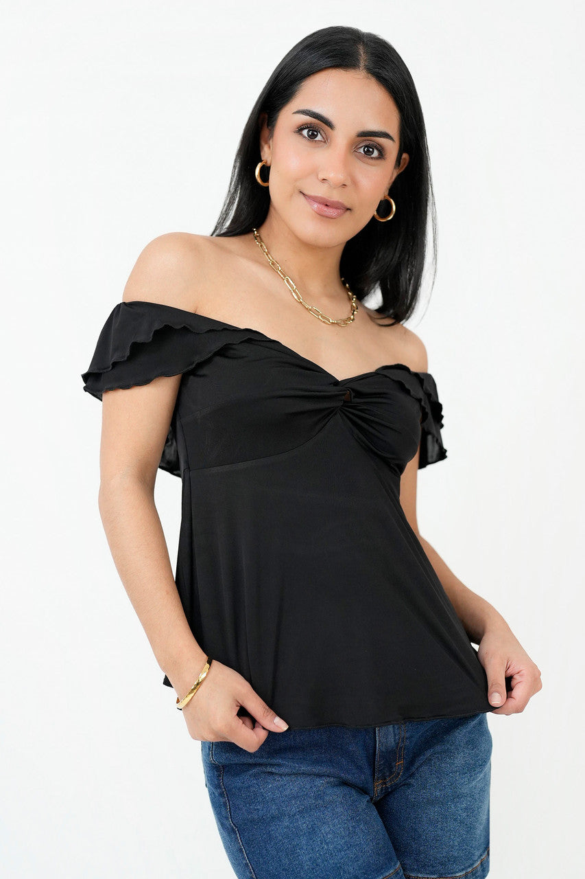 Polo off shoulder nudo en escote