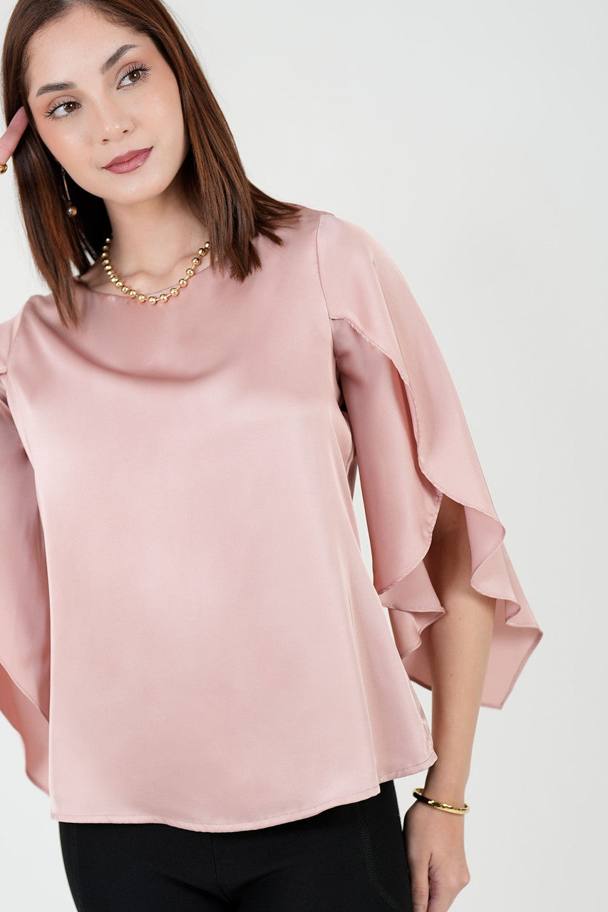 Blusa Seda Satín Manga Tulipán