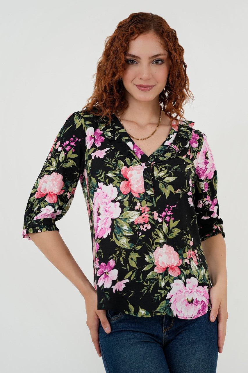 Blusa Manga 3/4 Pechera En V