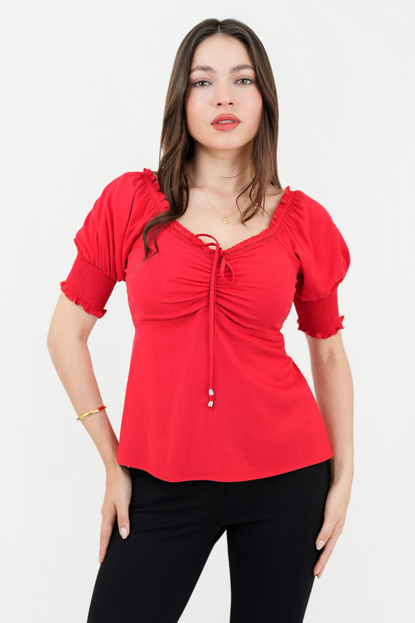 Blusa manga corta busto recogido