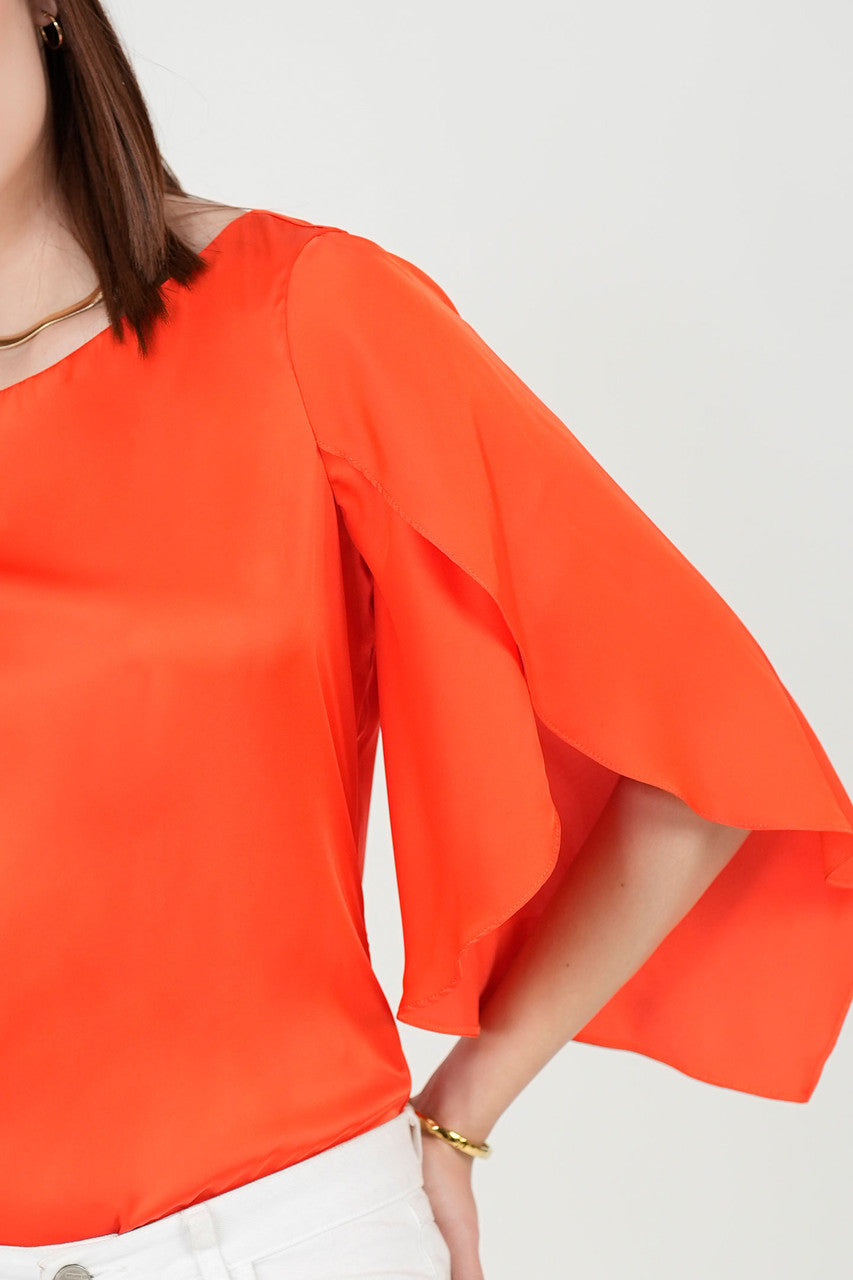 Blusa Seda Satín Manga Tulipán