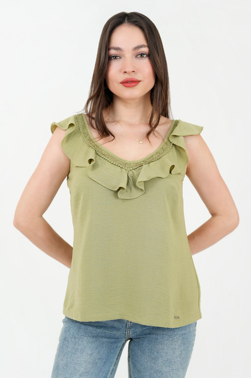 Blusa manga corta bolillo calado