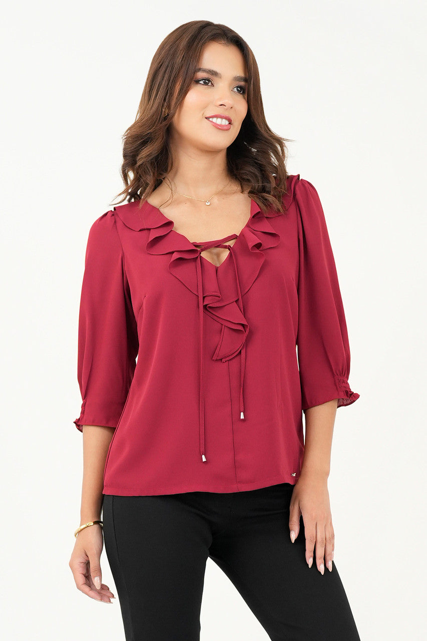Blusa manga 3/4 escote con ruffle
