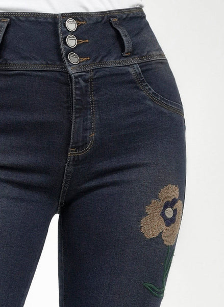 Pantalón de jean con flor bordada : diseño floral para un look fresco –  Brujhas