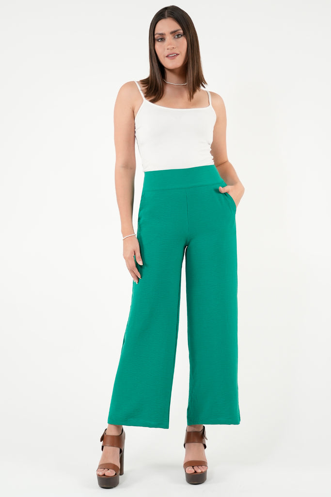 Pantalon Palazo Espalda Elasticada Color Verde