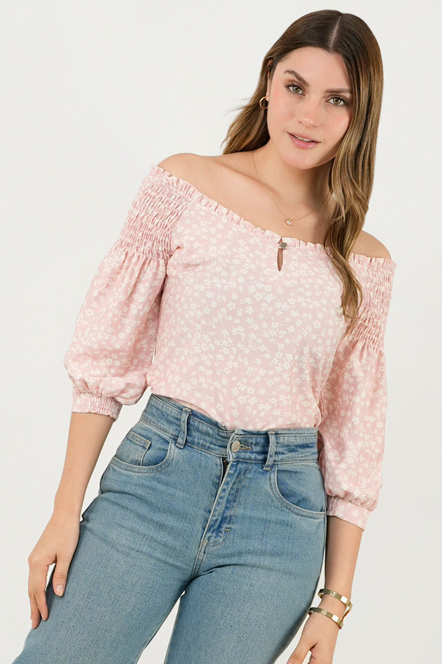Blusa Manga 3/4 Ghaia Estampada con Escote Bote