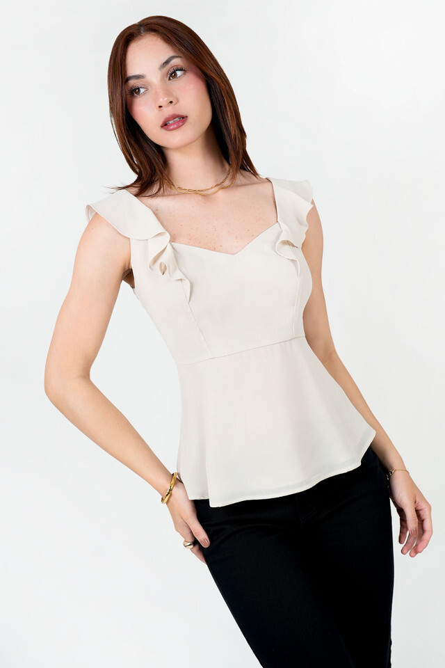 Blusa Gasa Crep&eacute; Escote Coraz&oacute;n con Bobo