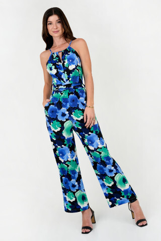 Enterizo Largo Catania Seda Estampada con Drapeado