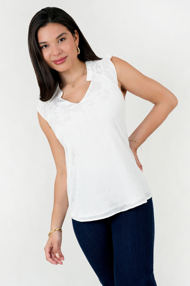 Blusa Seda Hind&uacute; Escote V con Cuello Neru