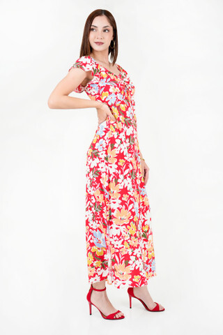 Vestido Largo Chalis Estampado Escote Coraz&oacute;n