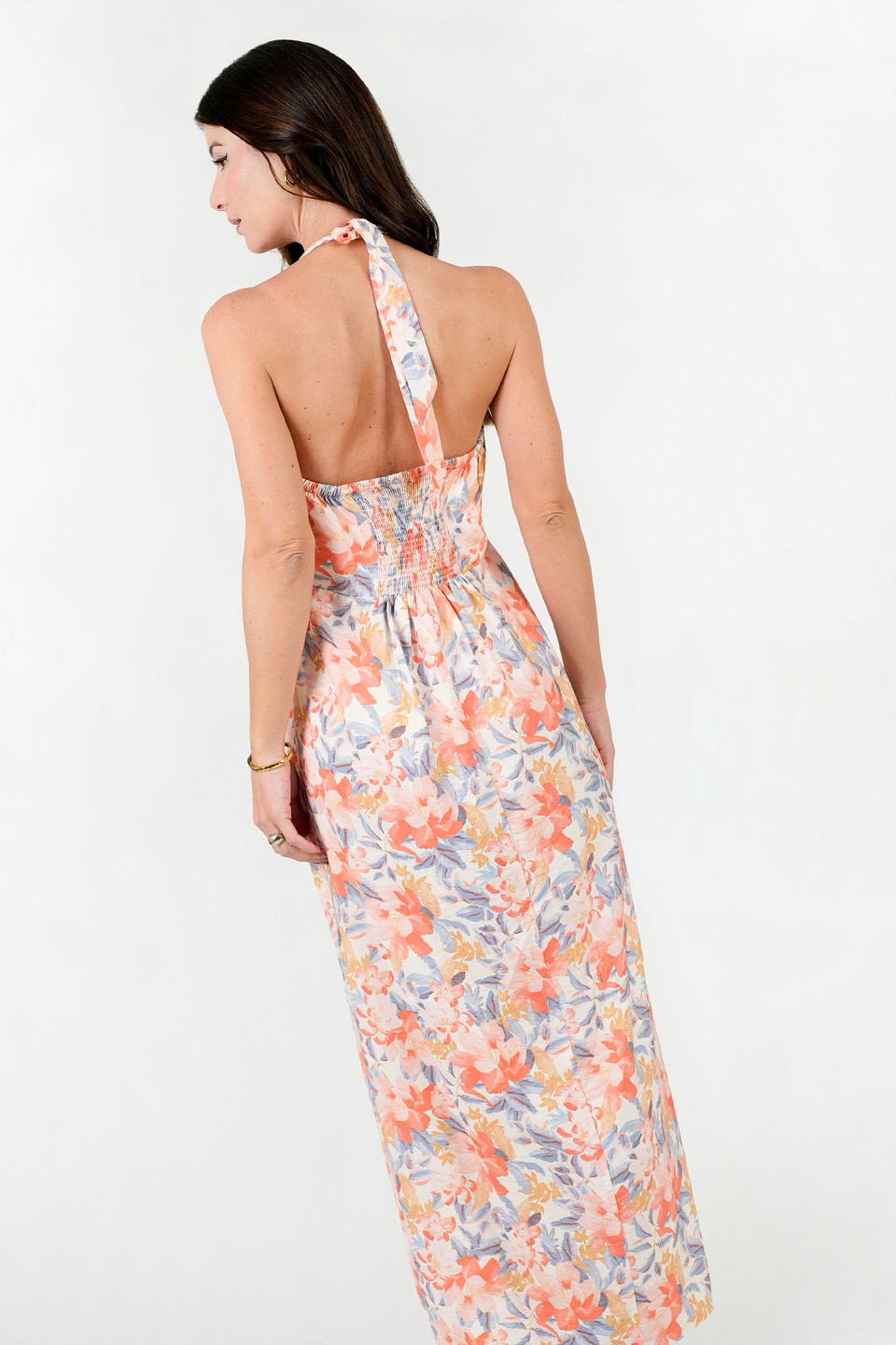 Vestido Maxi Twill Estampado Halter Escote V