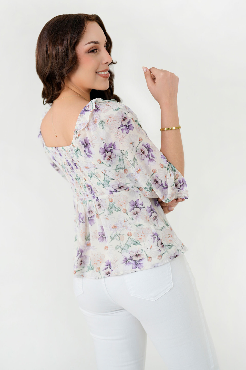 Blusa Manga 3/4 Gasa Estampada con Lazo
