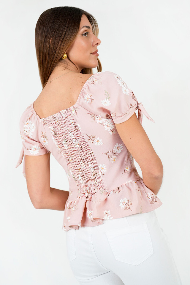 Blusa Manga Corta Vienna Lino con Lazo y Botones Nácar Blusa Manga Corta Vienna Lino con Lazo y Botones Nácar