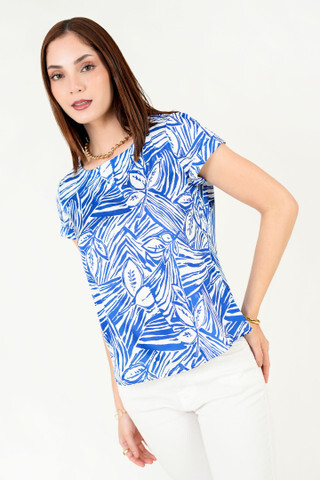 Blusa Manga corta Seda Estampada Escote Ojal
